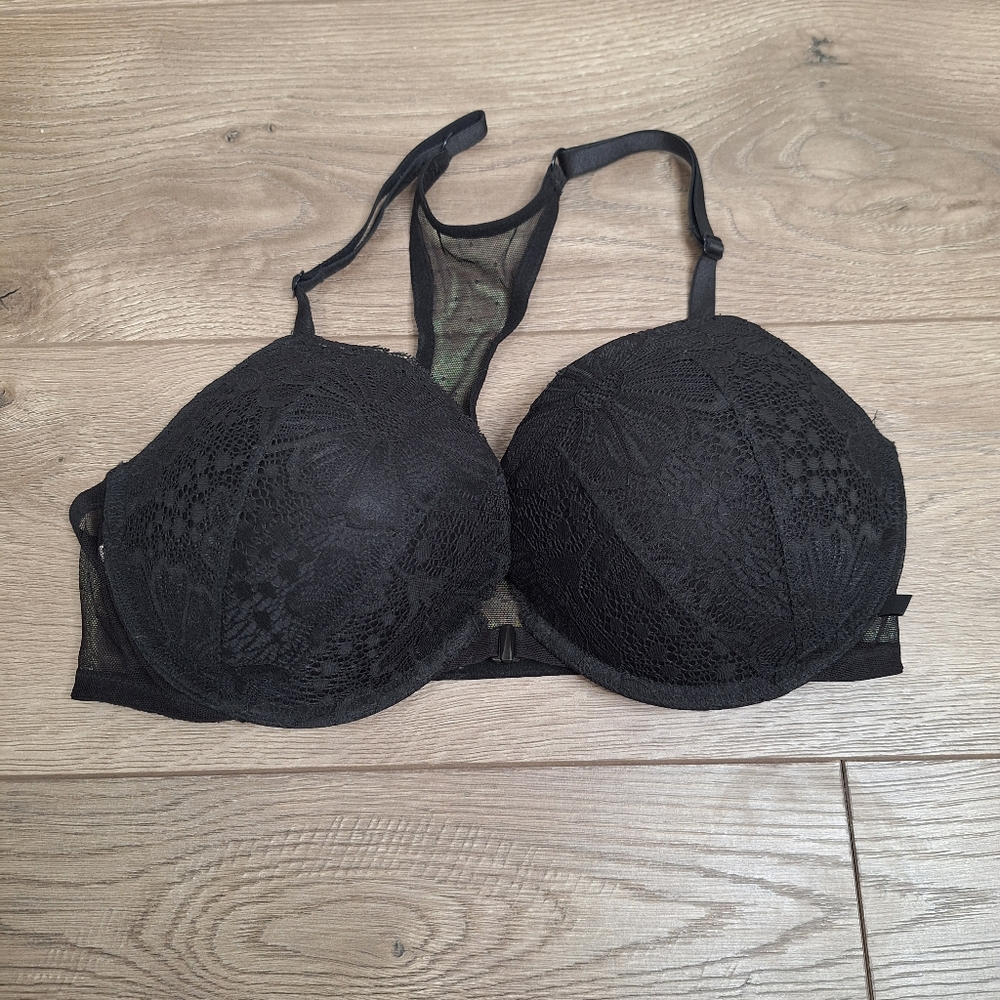 🤑Victoria's Secret Black Floral Lace Front-Closure Push-Up Bra 36D